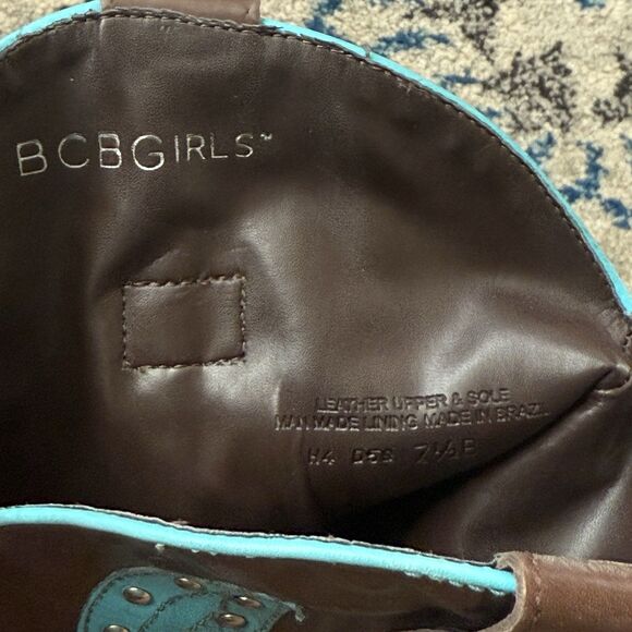 BCBG Pattern/studded Brown Leather Cowgirl Boots Turquoise Accents Brazil 7.5 - Picture 6 of 12